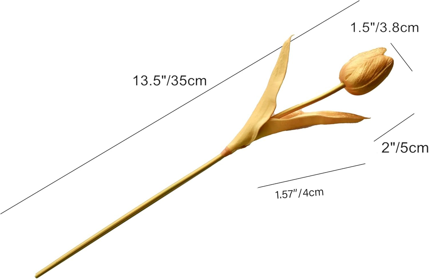 Mandy's Artificial Tulips 12 Stems Fully Gold PU Faux Flowers for Wedding Home Decor 13.5 Inch