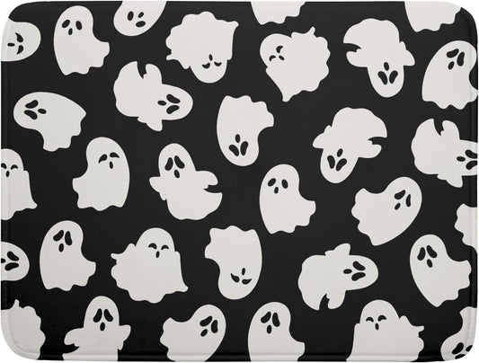 Halloween Dish Drying Mat for Kitchen Counter Cute Ghost Holiday Super Absorbent Reversible Microfiber Kitchen Countertop Protector Dishes Pad Large 18x24 inch