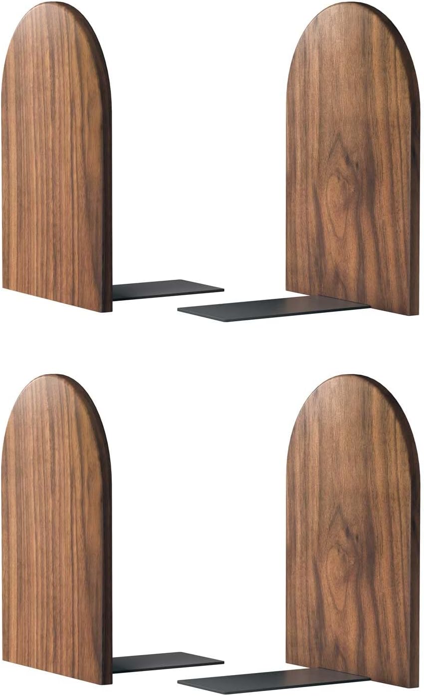 Large Bookend Hold Heavy Books- 7x4x5in 2 Pack Wood Bookends for Heavy Books Heavy Duty Walnut Book Ends for Men Wood Bookends for Office Desk Non-Skid