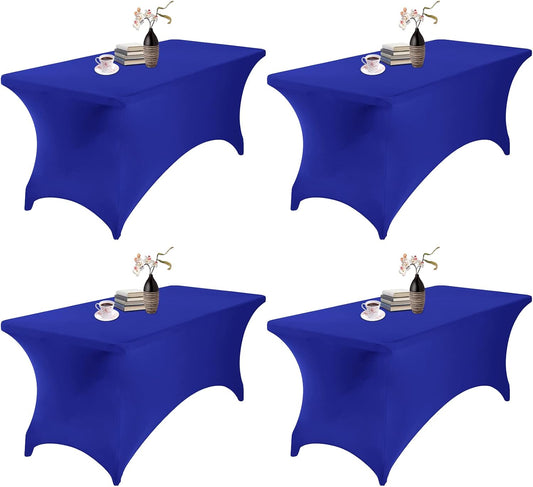 4Pack Spandex Waterproof Table Covers 6ft，Spandex 6ft Waterproof Table Cover for Party,Wedding, Banquet, and Events(Royal Blue)