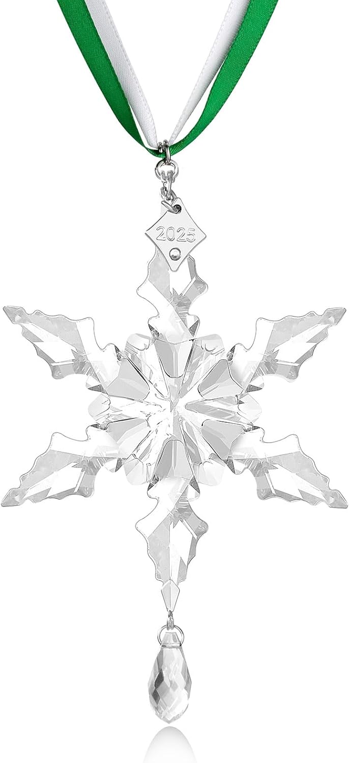 2025Annual Christmas Ornaments Crystal Snowflake Star - Christmas Tree Ornaments Pendant Sun Catcher Home Hanging Decor (2025 White Crystal 2 Layers)