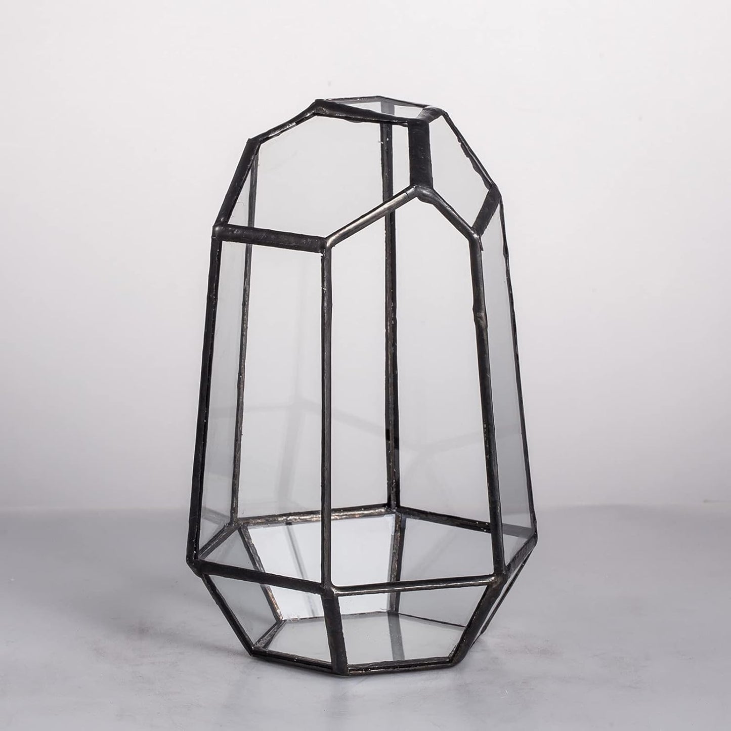 NCYP Small Geometric Terrarium - 4.1" x 3.5" x 5.9" Miniature Irregular Glass Terrarium Planter for Succulent Air Plants - Tabletop Garden Display Container, Black (No Plants, No Door)