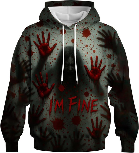 LAOLIUSN Novelty Long Sleeve Hoodie Funny Fashion Bloody Sweatshirts