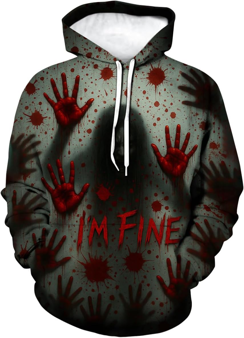 LAOLIUSN Novelty Long Sleeve Hoodie Funny Fashion Bloody Sweatshirts