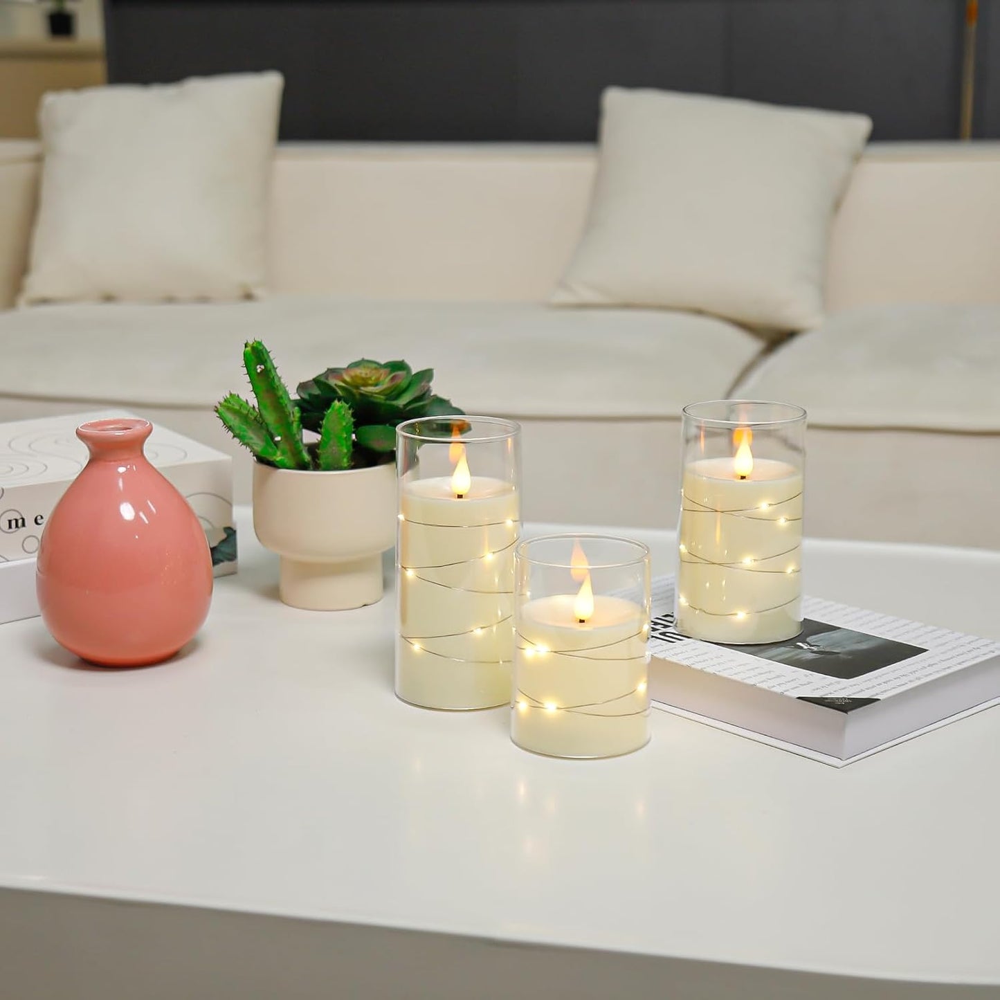 Aignis Flickering Flameless Candles Battery Operated Candles LED Candles with Remote Timer for Home/Wedding/Birthday/Holiday Decor, Warm White 3D Flame Set of 3 (D3 xH4 5" 6")