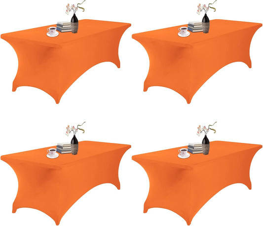 4Pack Spandex Waterproof Table Covers 8ft，Spandex 8ft Waterproof Table Cover for Party,Wedding, Banquet, and Events(Orange)