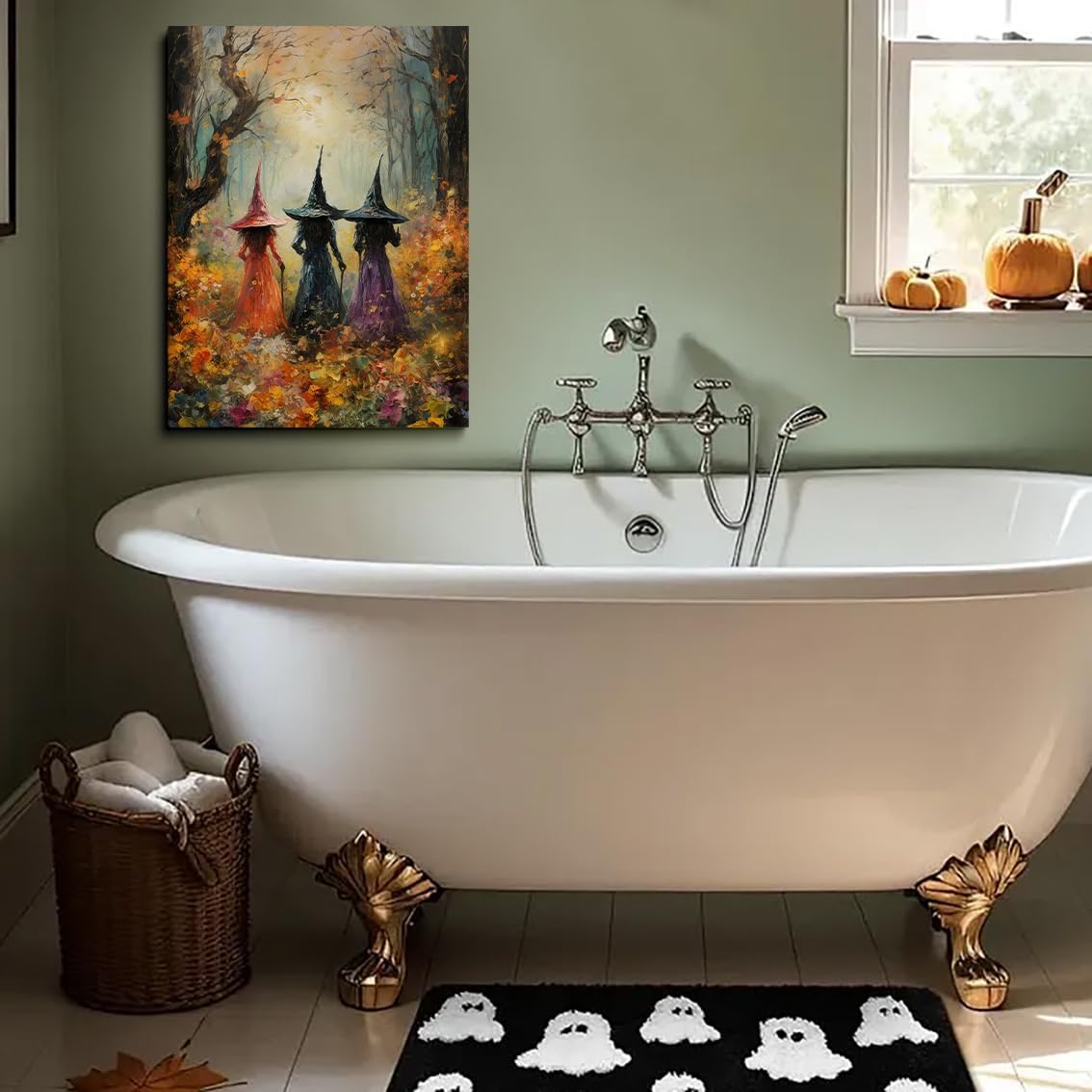 Generic Halloween wall art Posters,Beautiful witches coven amongst the wildflowers art print witches in the woods mystical Witchy Farmhouse Prints,Dark Academia Gothic Room Decor 12x16in Unframed