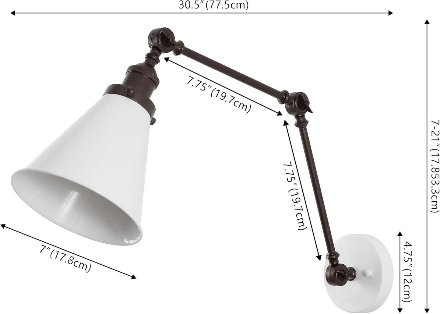 JONATHAN Y JYL7462C Rover 7" Classic Industrial Metal Adjustable Arm LED Wall Sconce, White/Oil Rubbed Bronze for Bedroom, Bathroom, Vanity