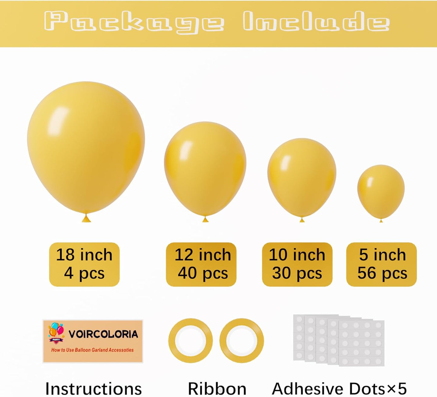 130pcs Mustard Yellow Balloons Different Sizes 18" 12" 10" 5" Lemon Yellow Latex Balloon Garland Arch Kit for Birthday Baby Shower Graduation Wedding Gender Reveal Party Decorations