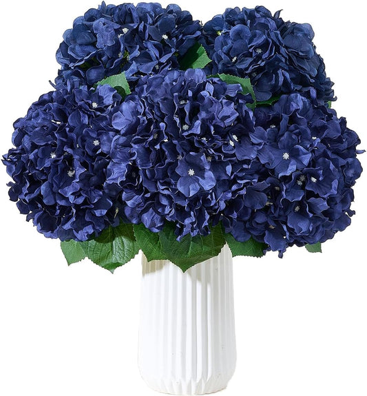 8Pcs Navy Blue Fake Flowers Silk Hydrangea Artificial Flowers Bouquets Faux Hydrangea Stems for Home Table Centerpieces Wedding Party Decoration