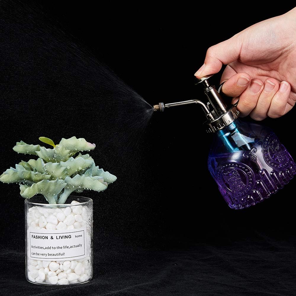 Glass Plant Mister Spray Bottle, Vintage Plant Spritzer, Succulent Watering Bottle with Top Pump, Small Plant Sprayer Mister Watering Can for Indoor Outdoor House Plant - Blue Purple Gradient