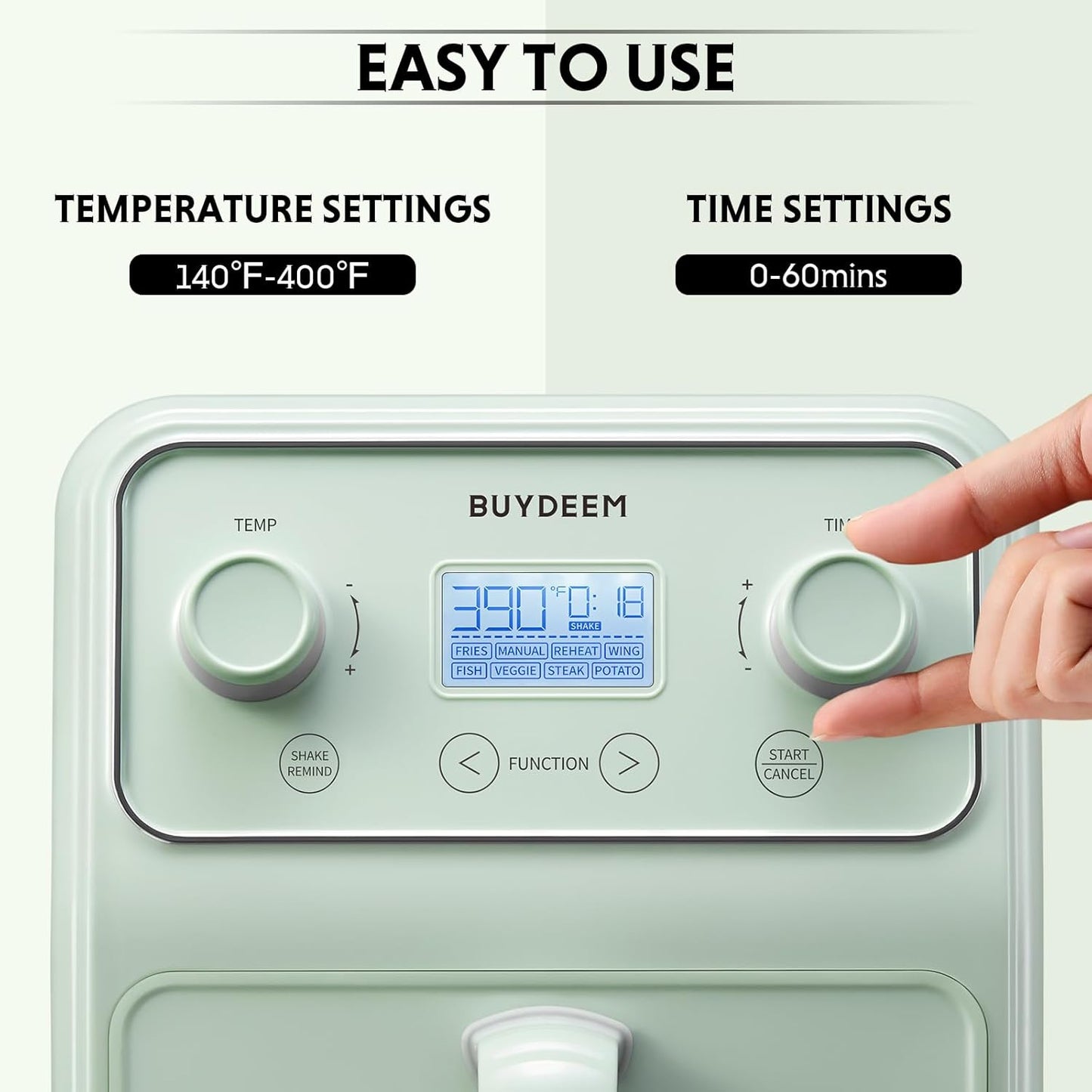 BUYDEEM F51 8-in-1 Air Fryer 4.2QT, Retro Countertop Airfryer Oven with Visible Window, Shake Reminder, One-touch Control with LCD Display, Cozy Greenish