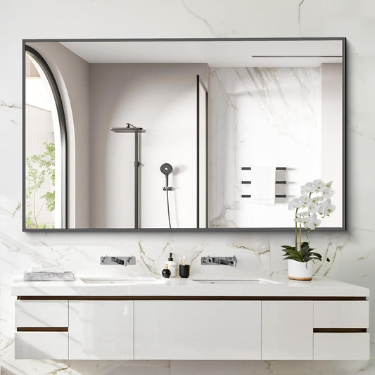 40x60inch Black Bathroom Mirror, Black Rectangle Mirror with Frame, Large Rectangular Wall Mirrors for Bathroom, Living Room, Hair Salon, Big Farmhouse Mirror Hang Horizontal/Vertical