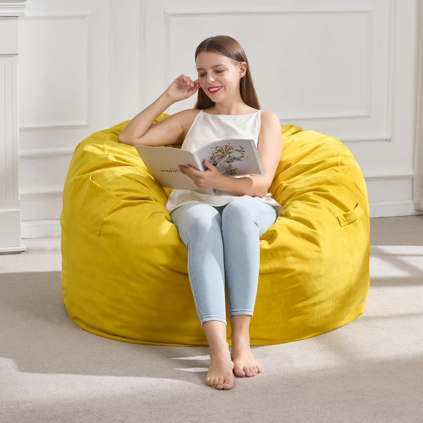 Hobestluk 3FT Bean Bag Chair Giant Bean Bag Chairs for Adults Large Bean Chairs with Removable Cover, Beanbag Chair with Filler, Adult Bean Bag Chairs for Living Room, Bedroom