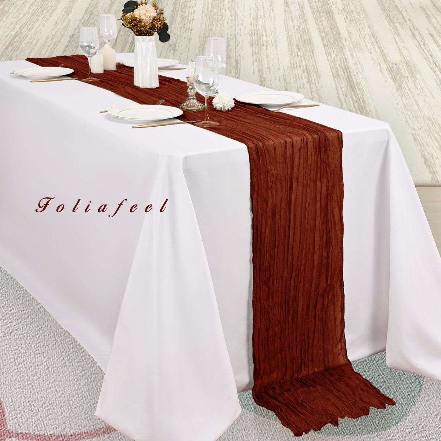 6 Pack Terracotta Cheesecloth Table Runner 10FT Boho Rustic Cheese Cloth Table Runner for Wedding 20 x 120 Inch Long Bridal Shower Baby Shower Gauze Fabric Sheer Birthday Party Table Decorations