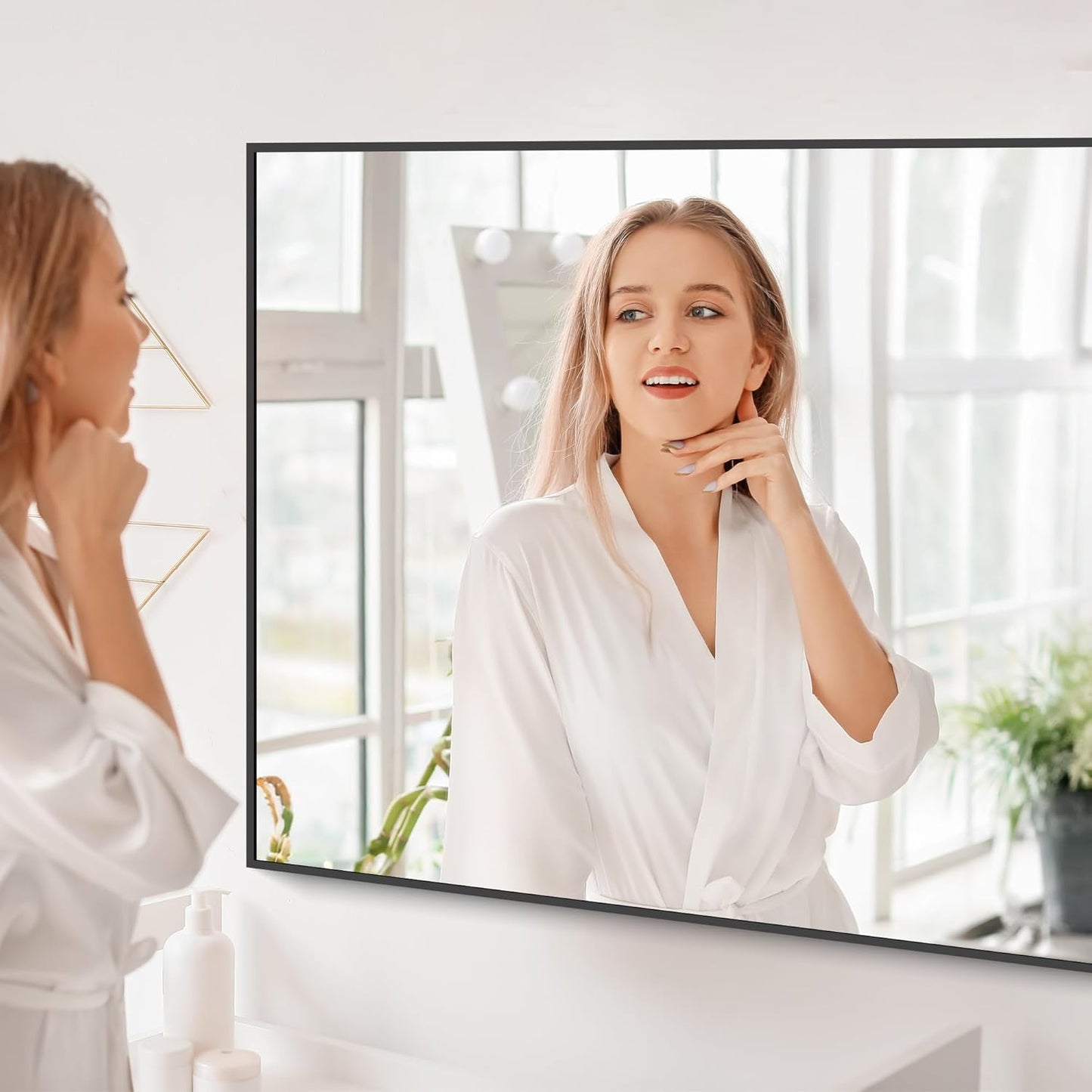 Black Bathroom Mirror for Wall, 30x48 Inch Rectangle Mirrors with Metal Frame, Modern Vanity Wall Mirror Decor for Bathroom Living Room, Entryway Hangs Horizontal or Vertical