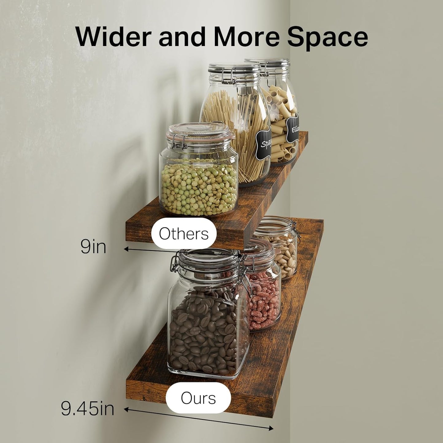 BAYKA Floating Shelves for Wall, 36 inches Wall Mounted Rustic Wood Shelves for Bathroom, Bedroom, Living Room, for Storage/Decor with 30lbs Capacity（Rustic Brown,Set of 3