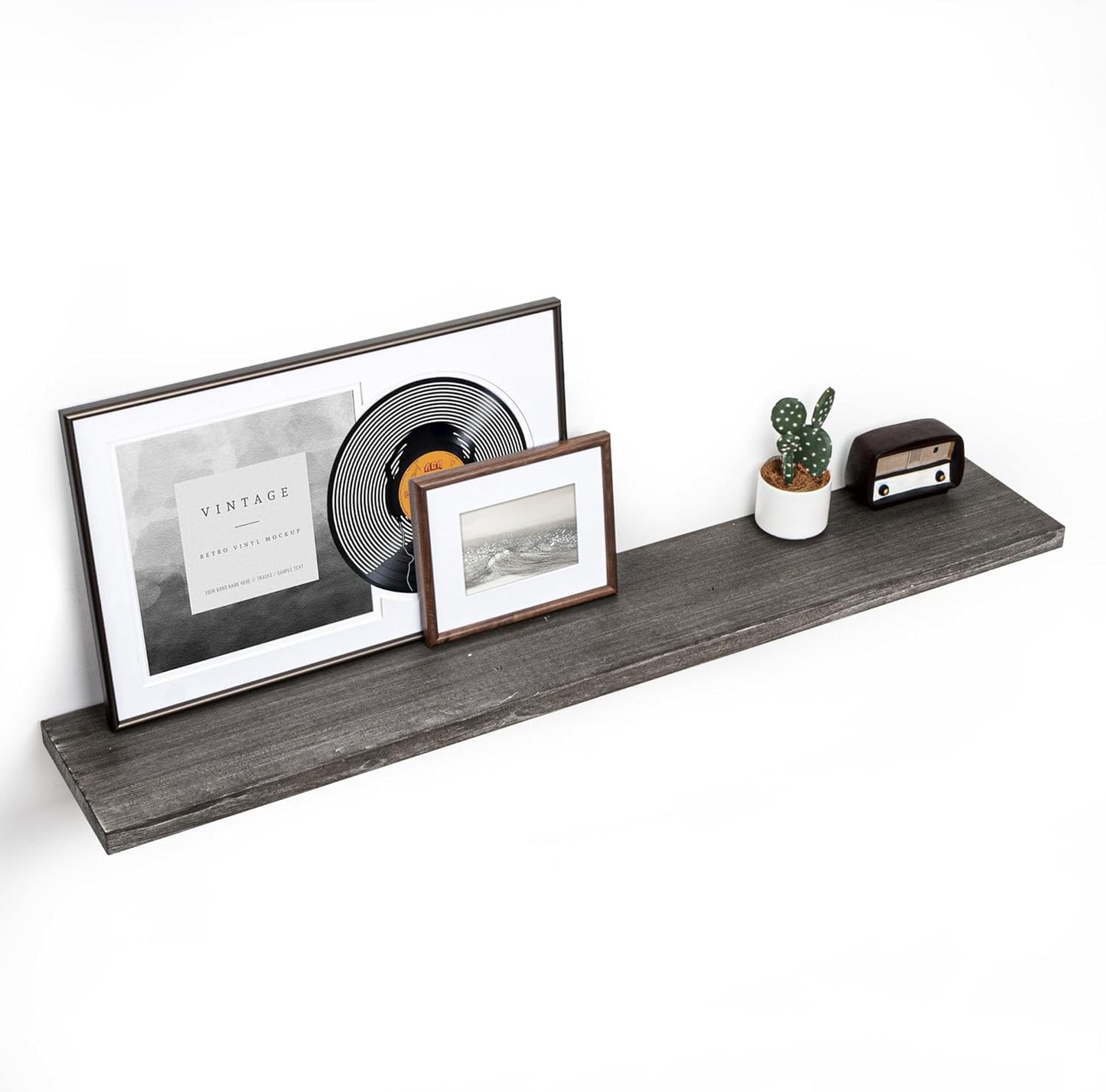 Fun Memories Floating Shelves for Wall, 55"x9.3" Rustic Solid Elm Wood Shelves, Heavy-Duty Wall Mounted Shelves with Invisible Brackets, Set of 2 for Living Room, Bedroom, Kitchen, Grey Finish