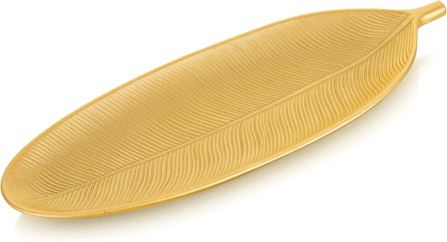 Hanobe Leaf Wooden Decorative Tray: Leaf Shaped Wood Key Tray Decor Leaves Bowl for Crystal Small Candle, Gold