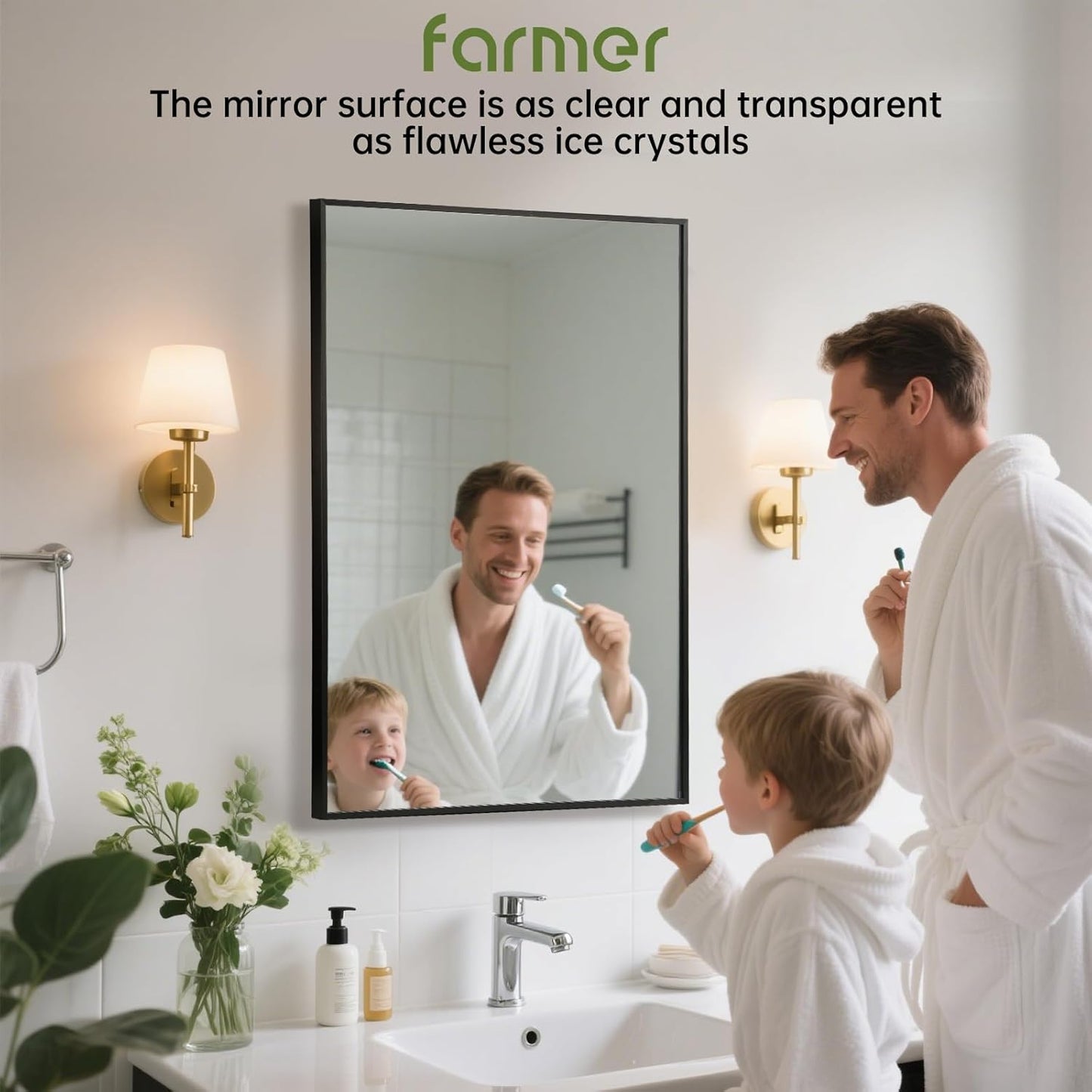 FARMER 20x30 Inch Black Bathroom Mirror, Rectangle Wall Mounted Mirror, Vanity Mirror, Brushed Square Mirror, Framed Bathroom Mirror for Bedrooms, Entryways, Living Rooms, Horizontal/Vertical