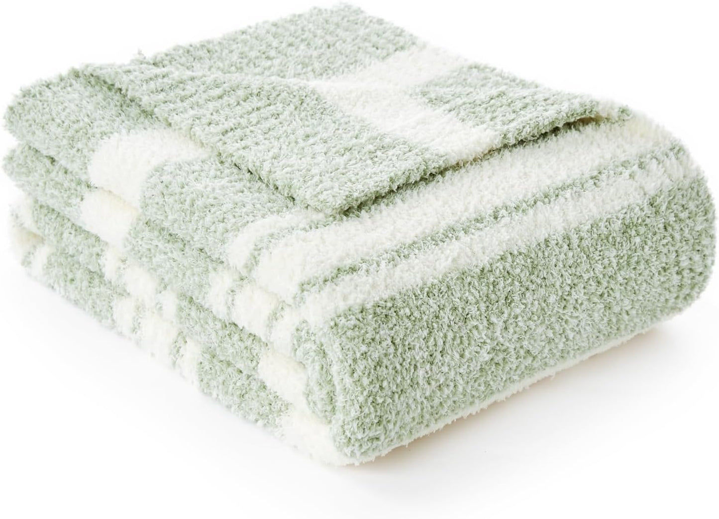Snuggle Sac Stripe Sage Green Throw Blanket for Couch, Super Soft Warm Blankets Cozy Knit Fuzzy Plush Lightweight Throws for Sofa, Bed,Living Room, Stripe Green, 50x60 inches