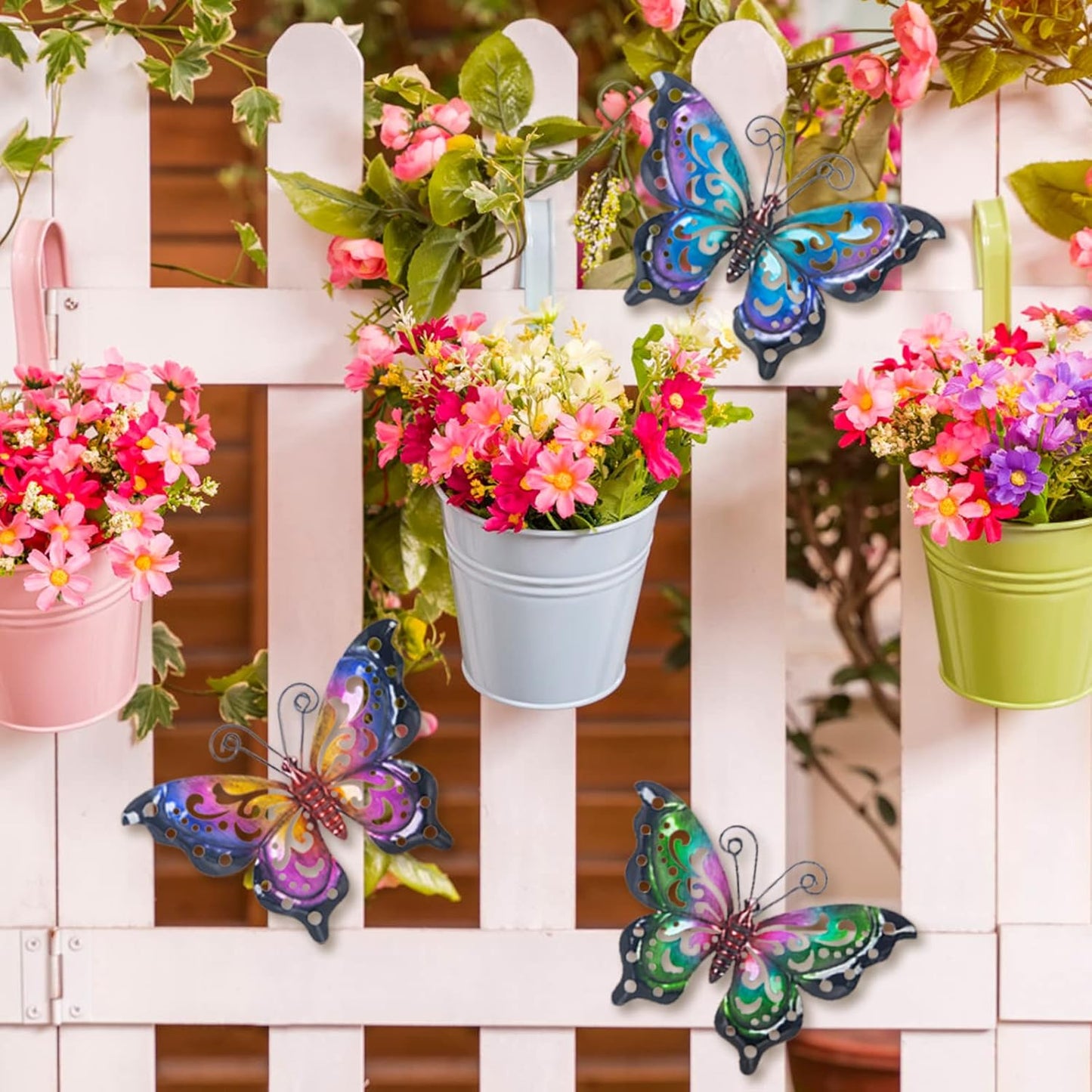 3 Pack Metal Butterfly Wall Art Outdoor Decor, Butterflies Spring Wall Sculpture Hanging Metal Wall Decorations for Garden, Patio, Fence, Yard, Living Room, Bedroom