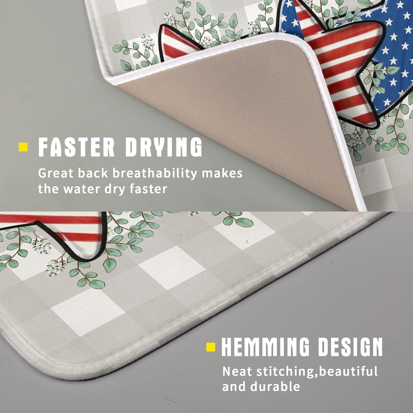 Patriotic Dish Drying Mat for Kitchen Counter Cute Stars 4th of July Holiday Absorbent Reversible Microfiber Kitchen Countertop Protector Dishes Pad Small 16x18 inch