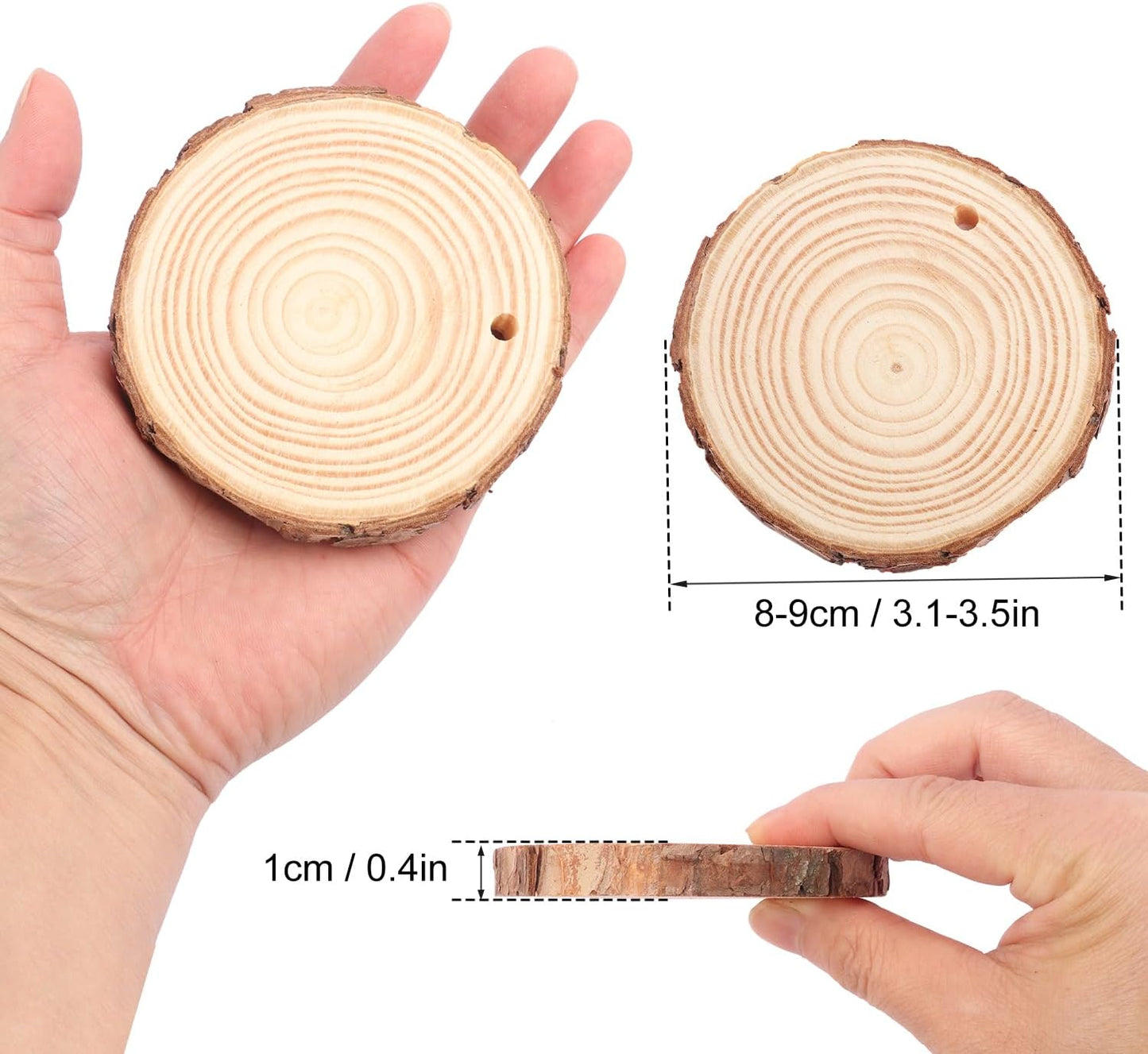 80 PCS 3.2-3.6inch Unfinished Wood Slices, Natural Wood Slices, Predrilled with Hole Wood Slice for DIY Arts Craft Christmas Ornaments