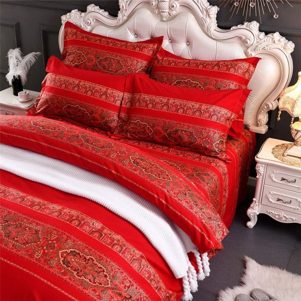 ABREEZE Twin Duvet Covers, Bohemian Retro Bedding Set, Coloful Mandala Down Comforter Cover, Boho Floral Style Quilt Cover, 100% Brushed Cotton, 1 Duvet Cover and 2 Pillow Shams,Red