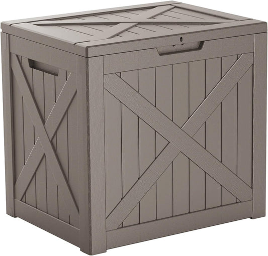 38 Gallon Outdoor Deck Box,Storage Lockable Waterproof Patio Furniture,Garden Tools,Cushions,Pool Accessories Outside Storage Resin Box(GreyX)