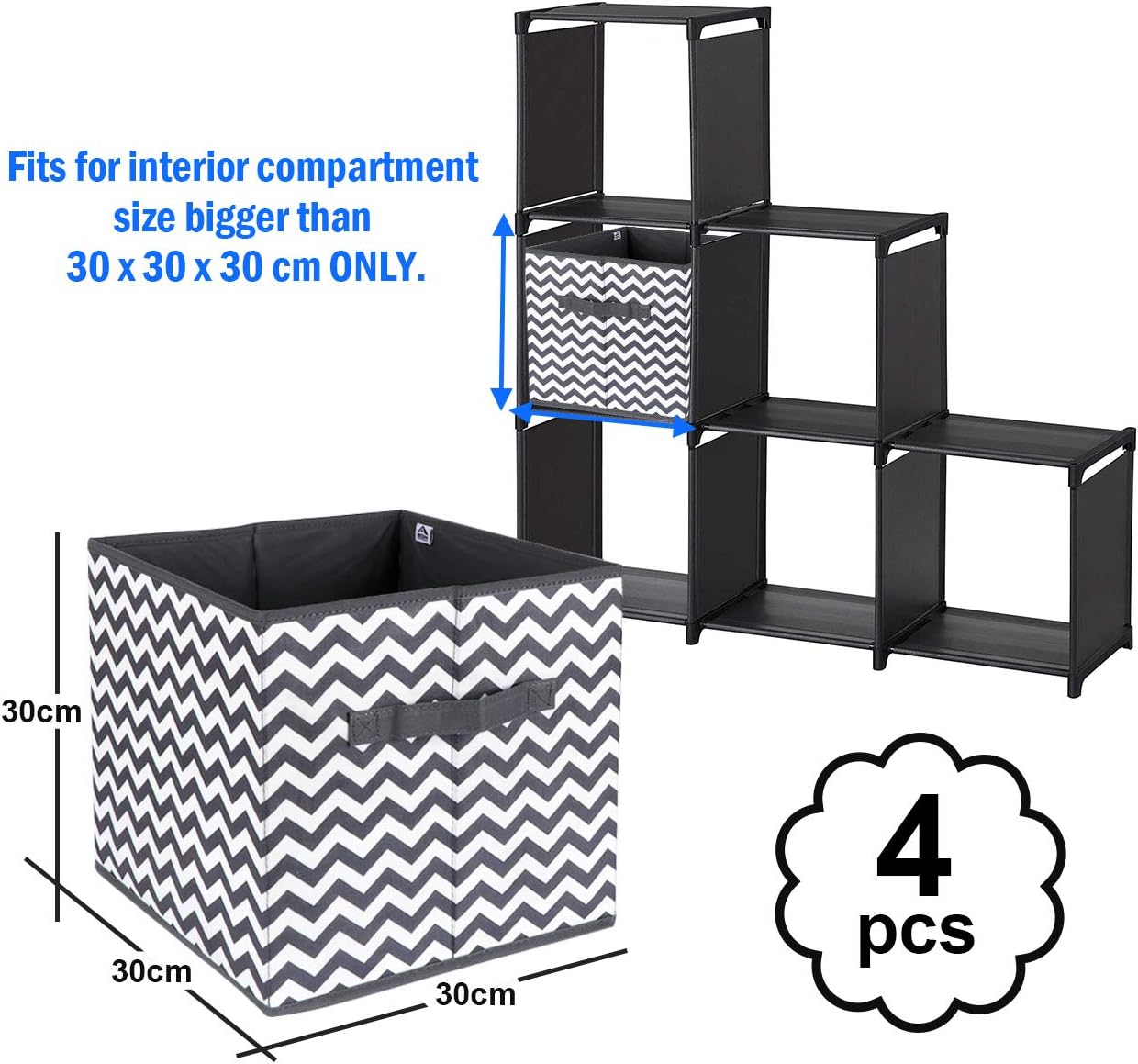storage box Oxford fabric set of 4, foldable storage box fabric box in cube shape 30x30x30 cm for closet, clothes, books, cosmetics, toys
