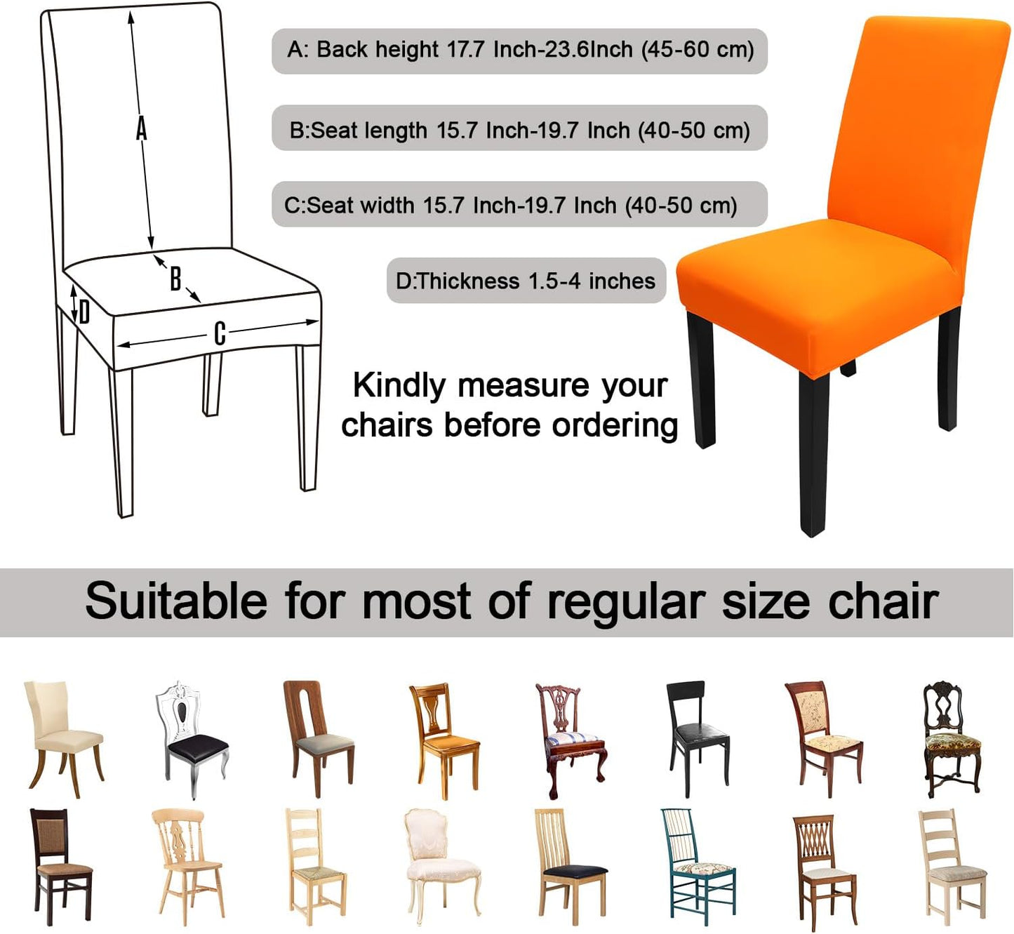 JQinHome Dining Chair Slipcover, High Stretch Removable Washable Chair Seat Protector Cover Set of 4,Chair Covers for Halloween Dining Room, Kitchen,Home Party,Wedding Ceremony(Orange, 4PC)