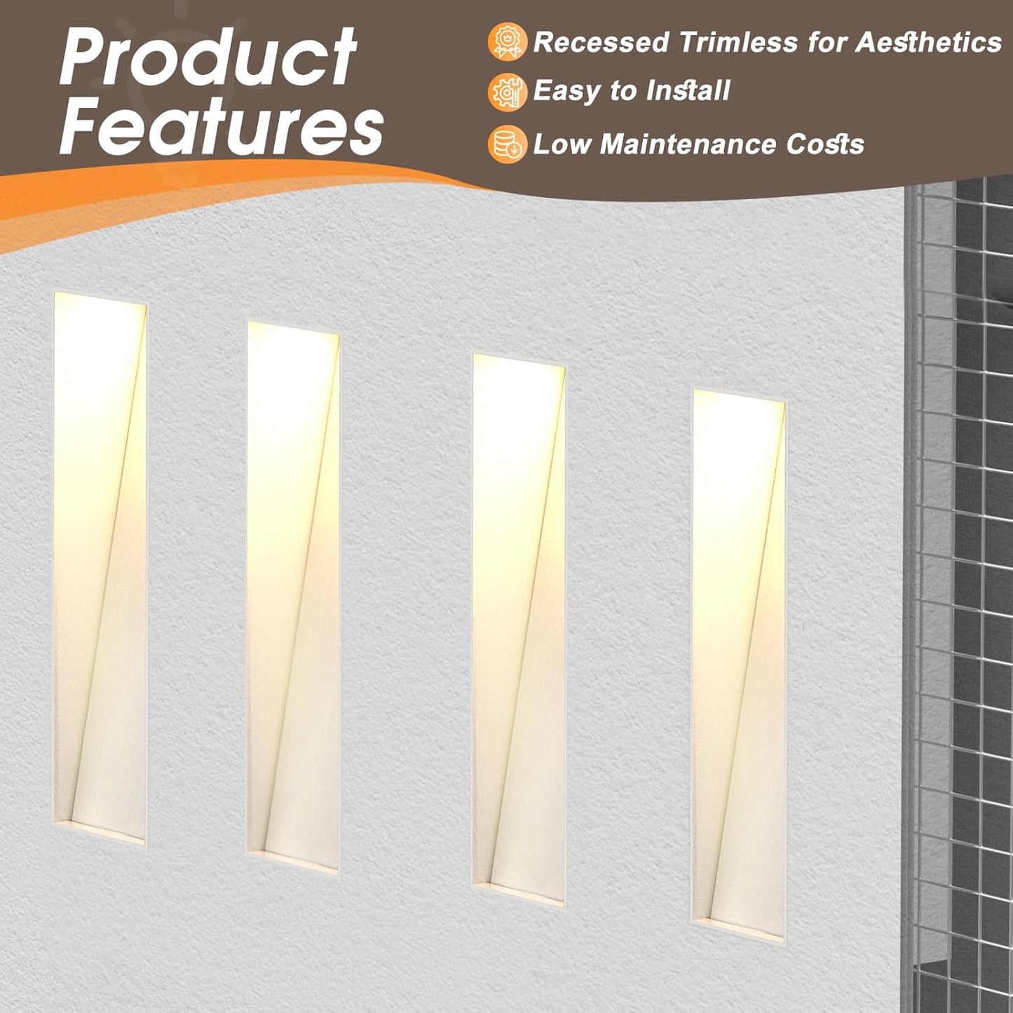 3W Recessed Step Light, 3000K Warm White Wall Lights for Indoor Hallway, IP65 Waterproof Trimless Stair Lighting (White Finish)