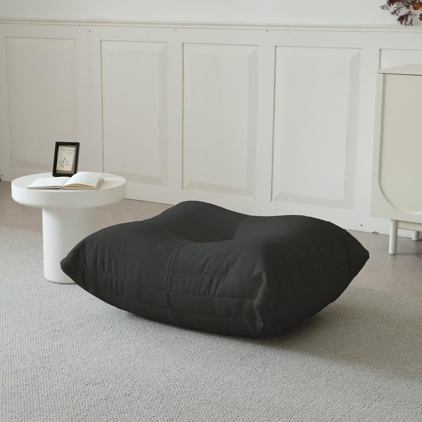 Luxury Ottomans, Modern Square Foot Rest for Sofa Couch Chair, Lazy Floor Seating, Fireside Bean Bag Chair, Tatami Sofa Lounger for Living Room, Bedroom, Office, Black