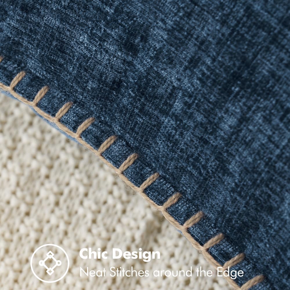 MIULEE Pack of 2 Couch Throw Pillow Covers 18x18 Inch Coastal Navy Blue Farmhouse Decorative Pillow Covers with Stitched Edge Soft Chenille Solid Dyed Spring Pillow Covers for Sofa Bed Living Room