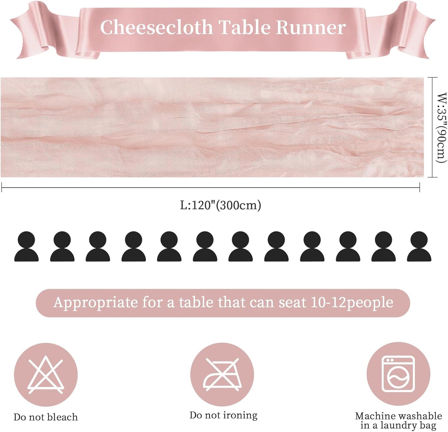 6 Pack Dusty Pink Cheesecloth Table Runner 10FT Long Boho Gauze Table Runner Rustic Sheer Runner for Wedding Bridal Baby Shower Birthday Party Table Decor Thanksgiving Christmas Decorations