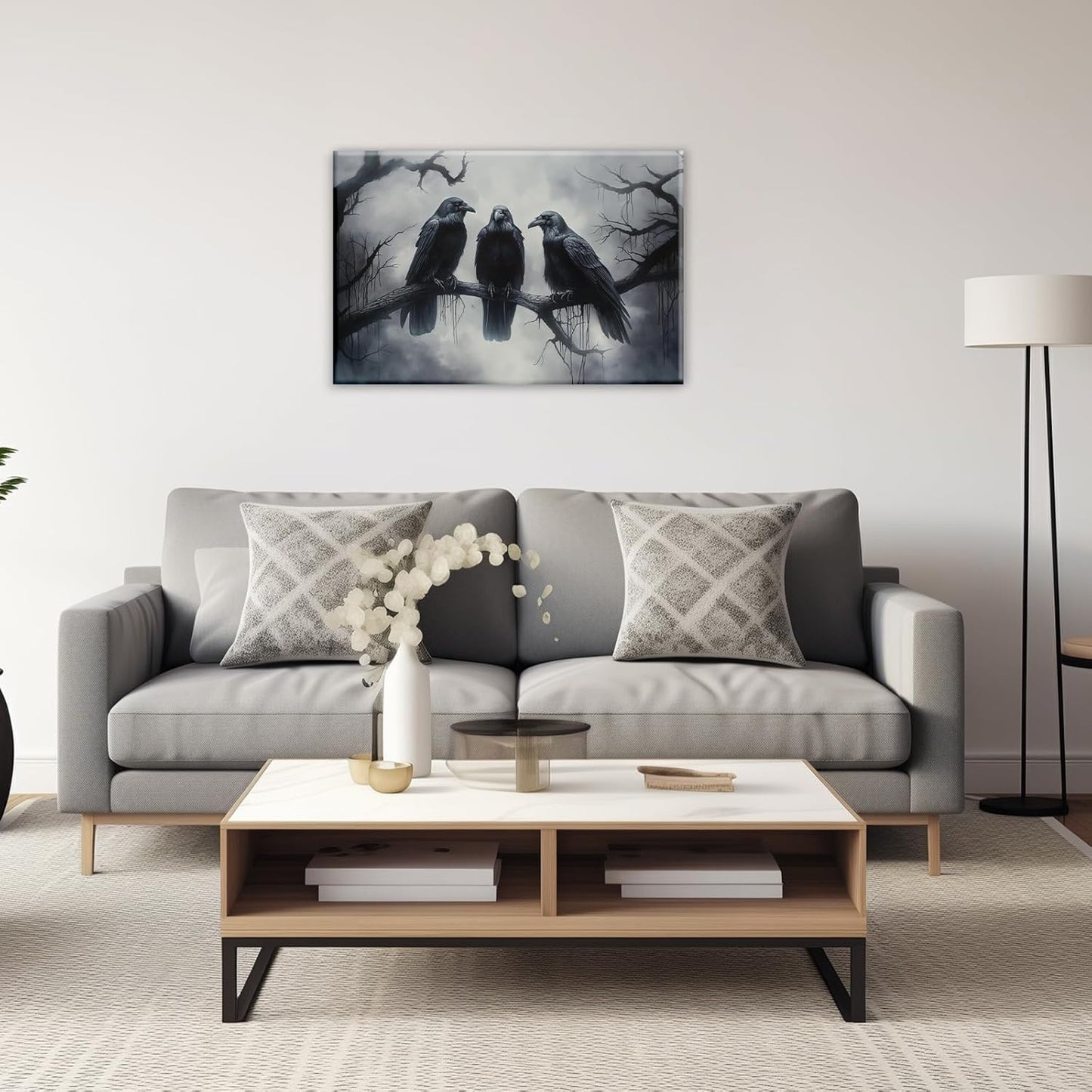 OAAPITI Halloween Wall Art Black Raven Art Poster Night Forest Landscape Pictures Print Scary Weird Black Crow Living Room Home Bedroom Decor(Artwork-5,20"x30")