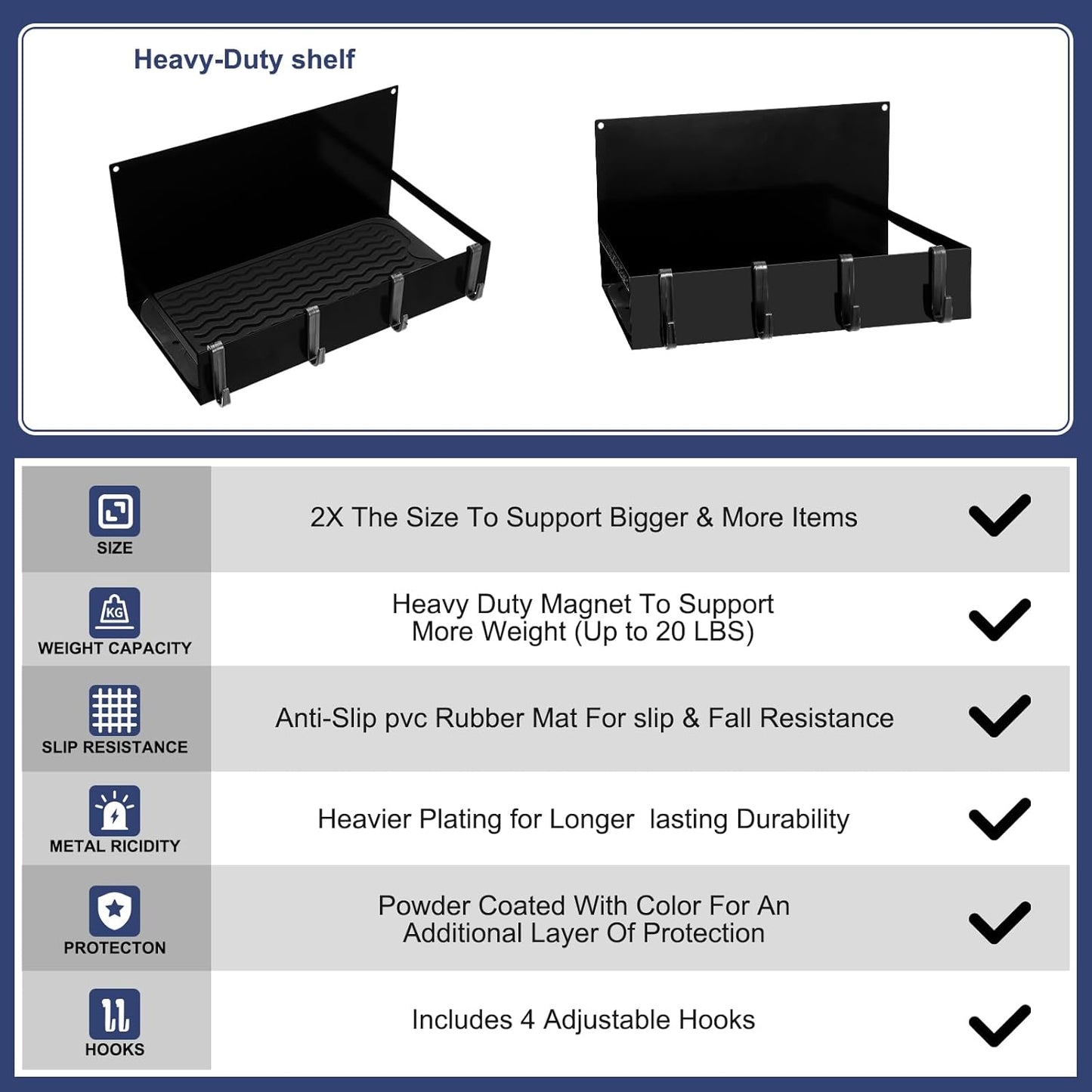 3 Pack Magnet Garage Organizer Magnetic Spice Rack for Refrigerator 20 lb Capacity Shelf Hanging Heavy Duty Magnetic Fridge Side for Organize Garage Tools(Black)