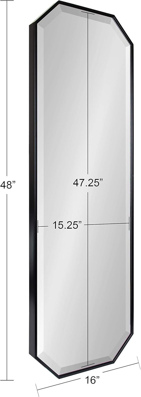 Kate and Laurel Rhodes Modern Full Length Octagon Wall Mirror, 16 x 48, Black, Decorative Glam Geometric Wall Accent