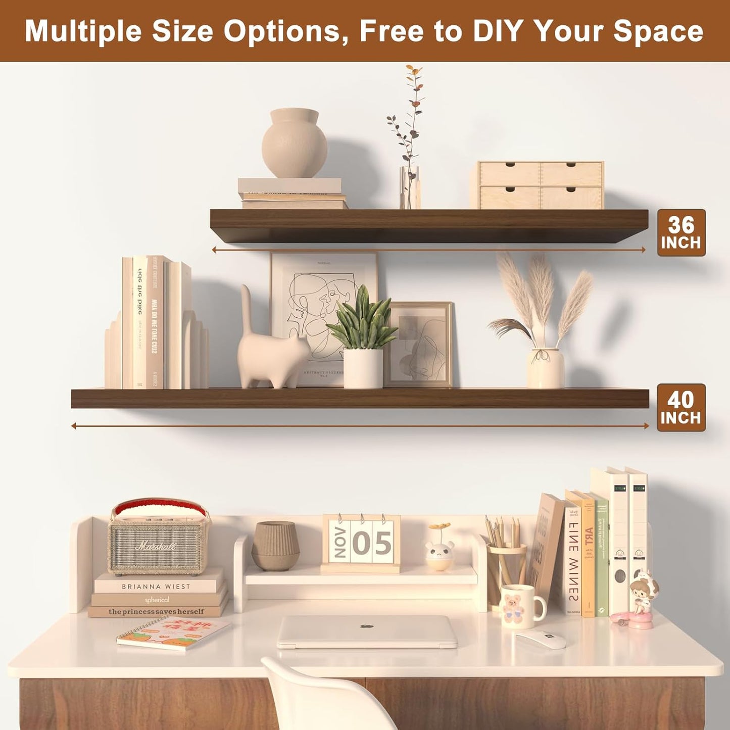 48 Inch Floating Shelf 1 Pack Large Floating Shelves for Wall No Drilling Accessories Included Deep Wall Shelves for Living Room Kitchen Farmhouse 48" W x 12" D x 1.2" Walnut