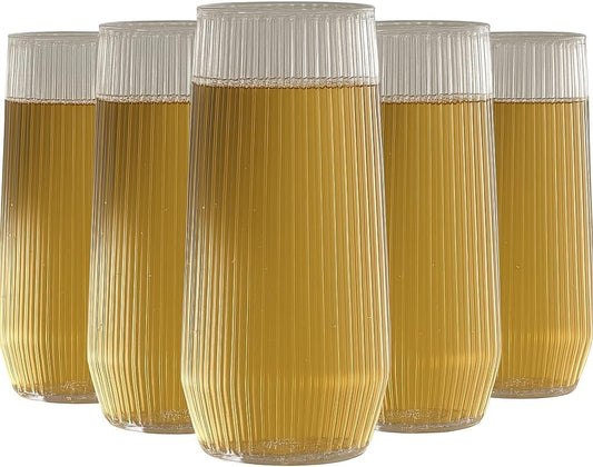 48 Pack Ribbed Ripple Stemless Toasting Glasses, Origami Durable 9 Oz BPA-Free Disposable Plastic Champagne Flutes for Weddings, Bars, Events, and Celebrations (Clear)