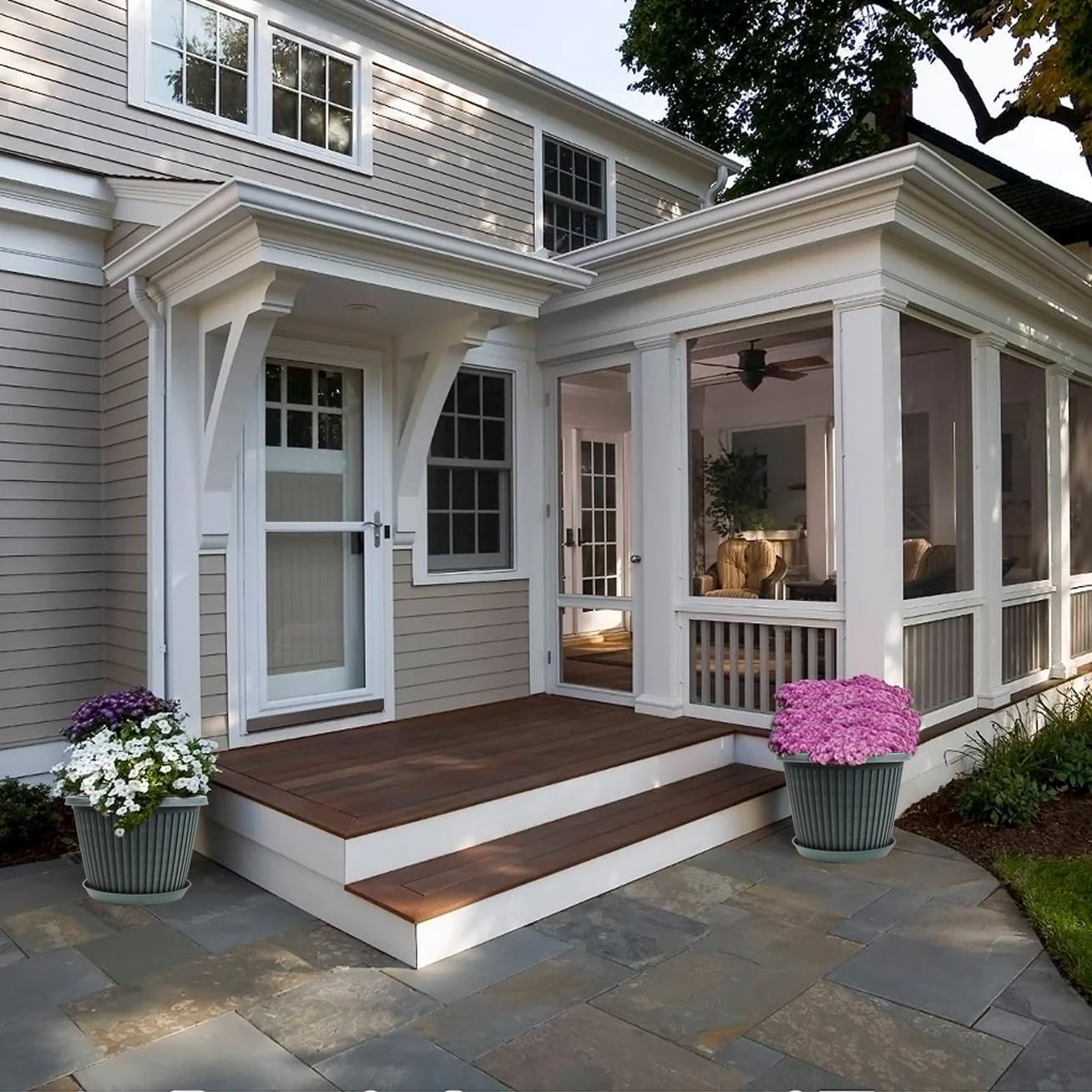 Large-Planter-Indoor-Outdoor Plant Pots, 14 inch 4 Pack Plastic Flower Pots with Saucer And Drainage Holes, Modern Garden Planters For Planting Medium Large Plants， Decorative Resin Garden Pots