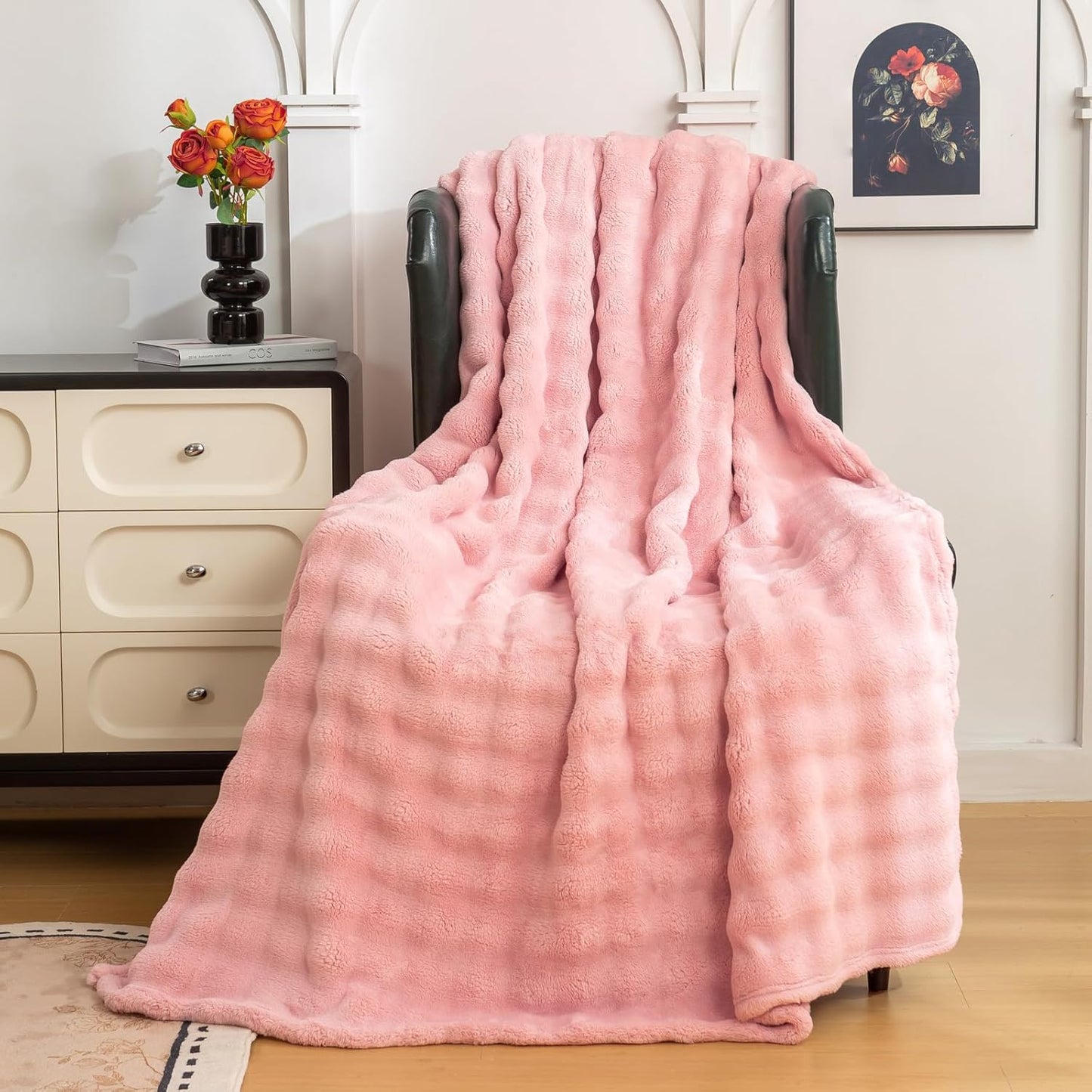 YUSOKI Luxury 3D Bubble Throw Blanket 2lb,All Ages,Home Decoration, (Light Pink,50 * 60inches)
