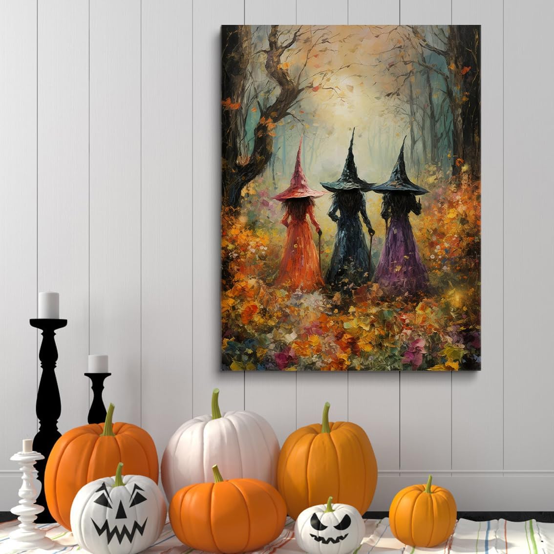 Generic Halloween wall art Posters,Beautiful witches coven amongst the wildflowers art print witches in the woods mystical Witchy Farmhouse Prints,Dark Academia Gothic Room Decor 12x16in Unframed