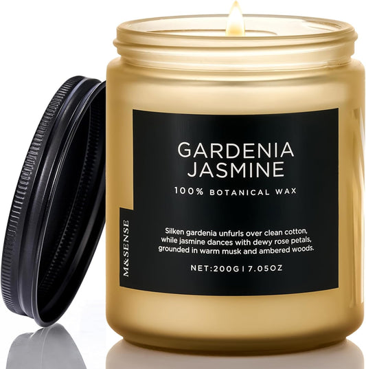 M&SENSE Gardenia Jasmine Scented Candle, 50 Hours Slow Burning Clean Non Toxic 7.05oz 2 Wicks Highly Scented Aromatherapy Candle for Housewarming Gifts, Long Lasting Fragrance for Bath & Office