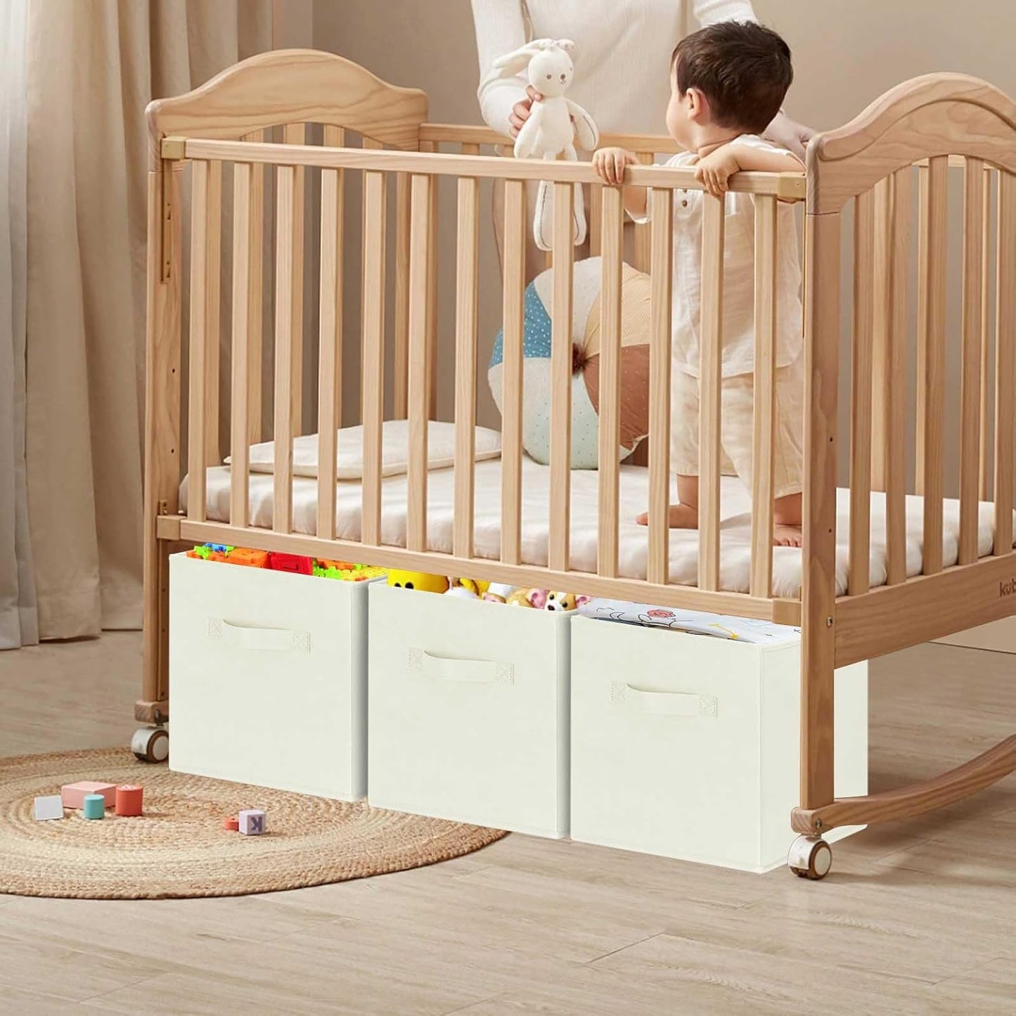 GhvyenntteS Storage Cubes, 11 Inch Cube Storage Bins with Dual Handles, Collapsible Fabric Storage Bins for Shelves Closet, Storage Baskets for Organizing Clothes, Bedding, Toys, Books (6 Pack, Beige)