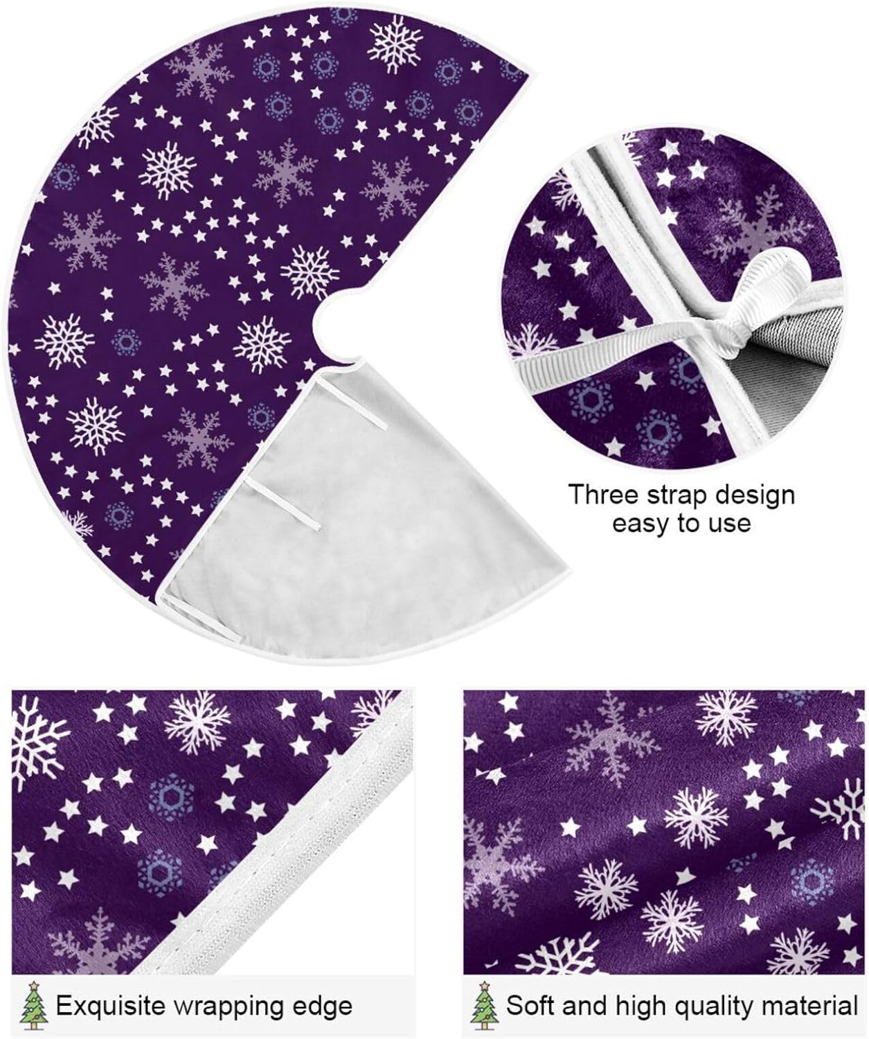 Christmas Purple Snowflakes Tree Skirt, Seasonal Tree Mat Holiday Party Supplies Ornaments Indoor Outdoor Decorations for Tabletop Trees 35.4 Inches