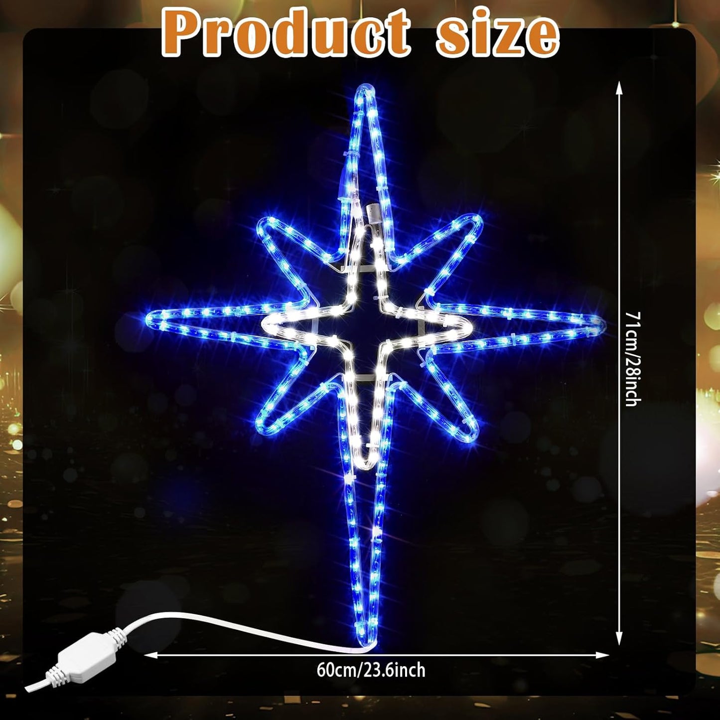 28" Christmas Star of Bethlehem LED Star Hanging Lights Nativity Holy Family Light for Door Window Porch Wall Decoration Plug Operated Lighted Hanging Tree Topper(Blue, White)