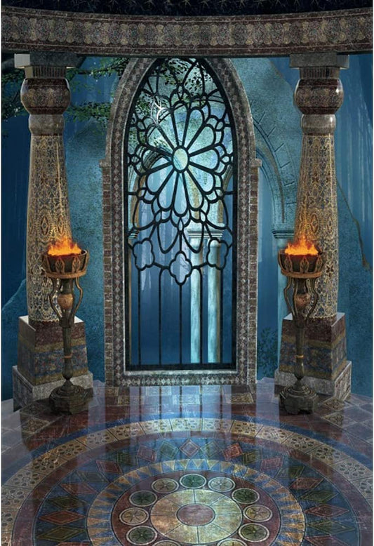 Renaiss 6x9ft Medieval Castle Backdrop for Photoshoot Portrait Pillar Torch Gothic Stone Tower Ancient Old Fortress Interior Photography Background Halloween Party Decor Wallpaper Photo Studio Props
