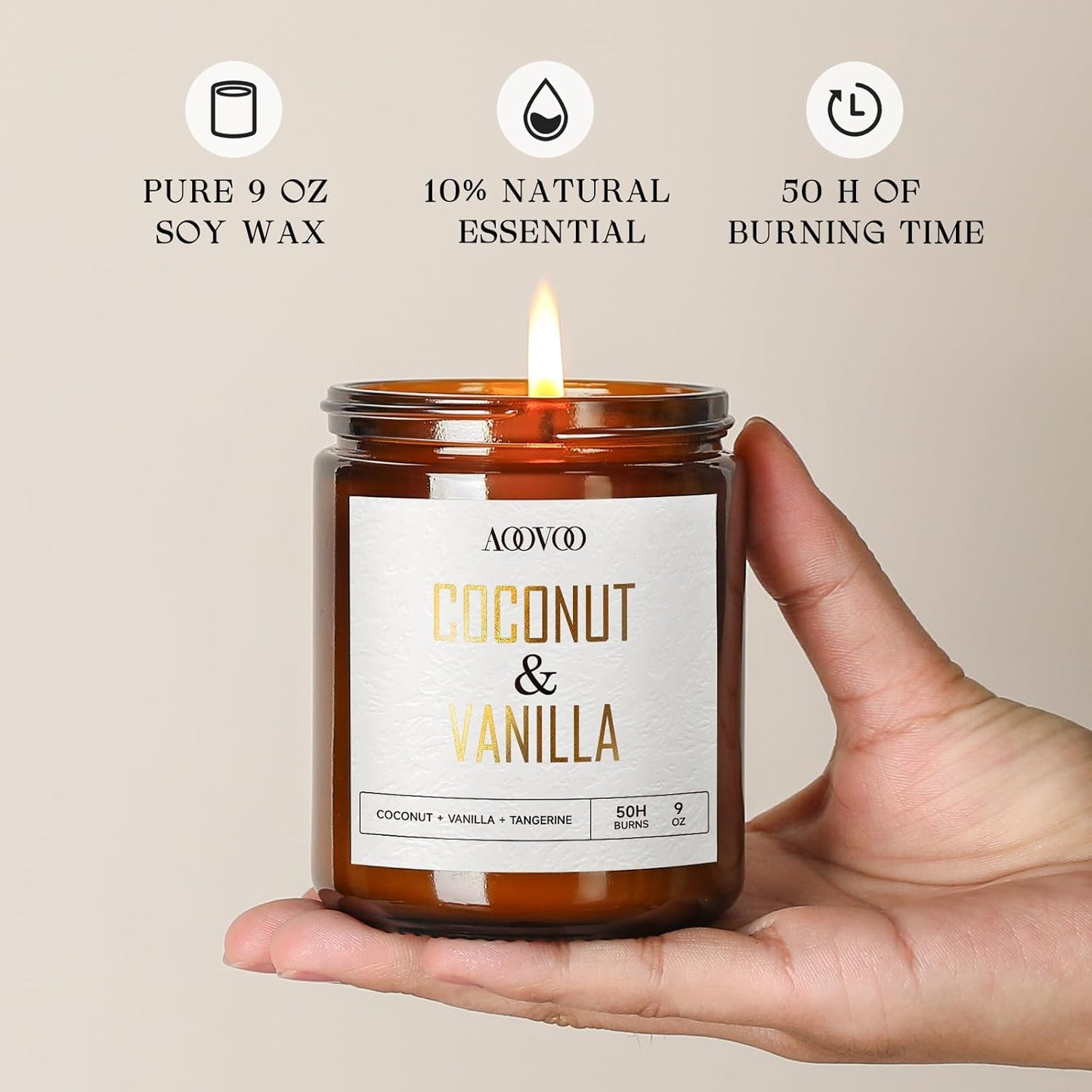 AOOVOO Coconut Vanilla Candles - 9 oz Scented Candles, Aromatherapy Candle, Soy Candle for Home Scented